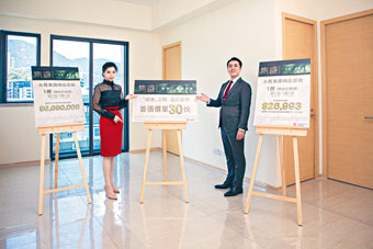 ■永義國際官可欣(左)表示,雋睿首批折實呎價約29808元。旁為曾家進。
