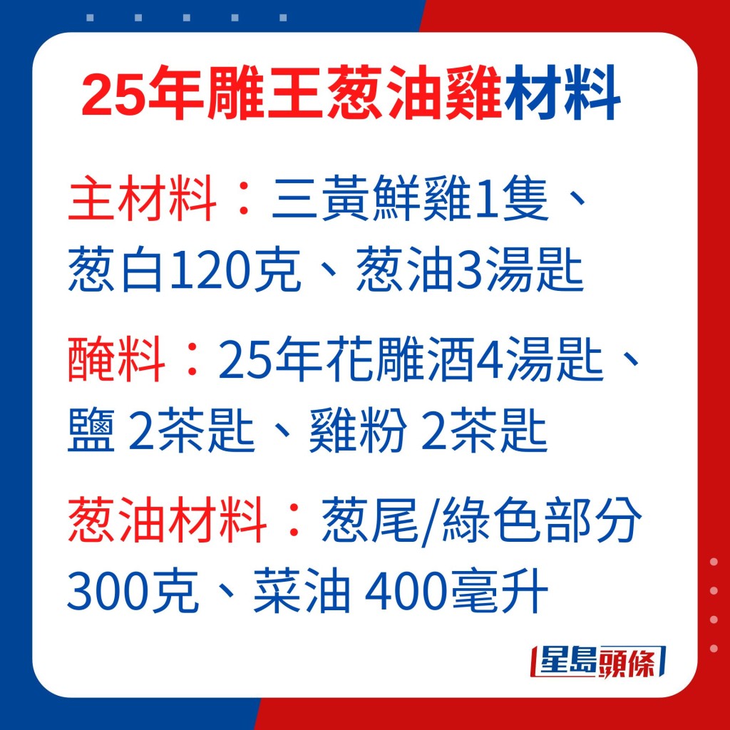 首先挑選約3斤重的新鮮三黃雞，並以25年花雕醃製提升味道層次。