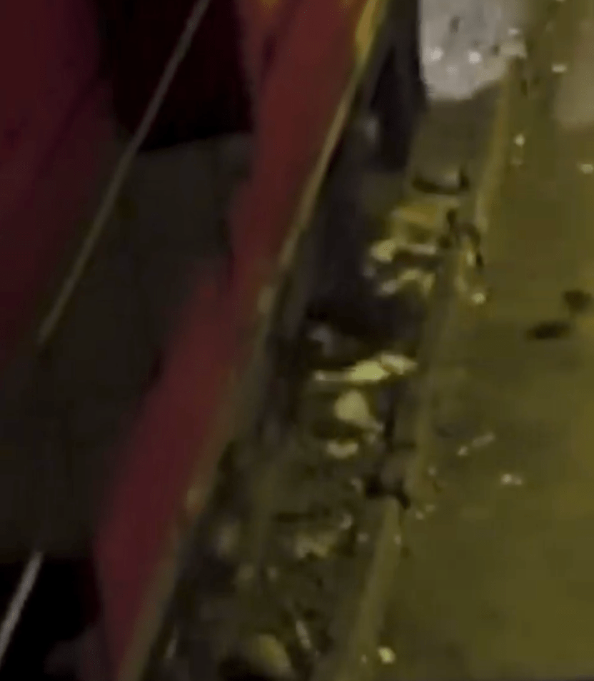 突然他的臉在火車頭底下閃出來，原來他發現火車駛至，且在千鈞一髮間趕及將頭給縮了回來。社交平台影片截圖 / International Agency for Journalism AIJES  @aijesinfo