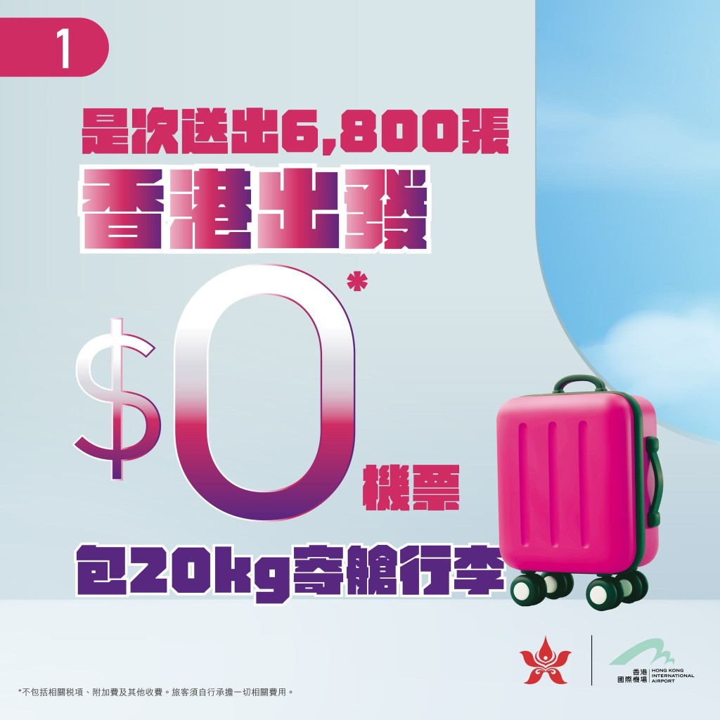 首轮送出6800张从香港出发之来回机票（包含20公斤寄舱行李）。（香港航空FB图片）