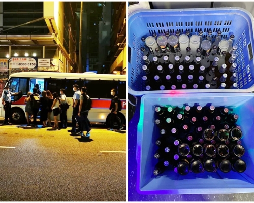 警方於行動中共拘捕10人，包括一名女負責人，並檢獲150支酒及兩個保溫冰箱。警方圖片