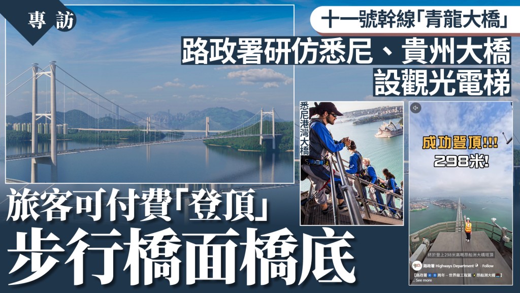 路政署專訪｜青龍大橋「HK」塔身橫架成打卡點 研開放予旅客登頂觀光