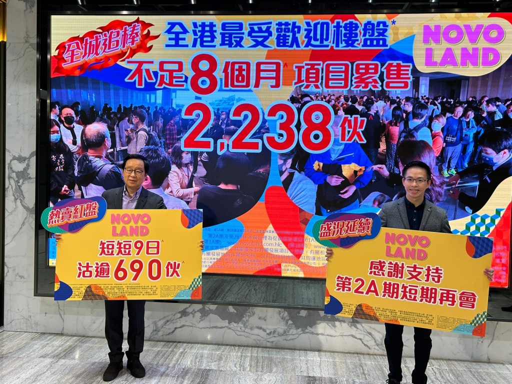 新地雷霆(左)表示屯門NOVO LAND於9日累沽逾690伙,套現逾40億。旁為陳漢麟。