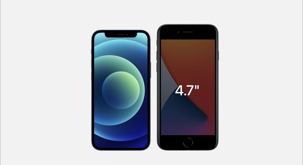 ●5.4吋的iPhone 12 mini機身比4.7吋的iPhone SE還要小。