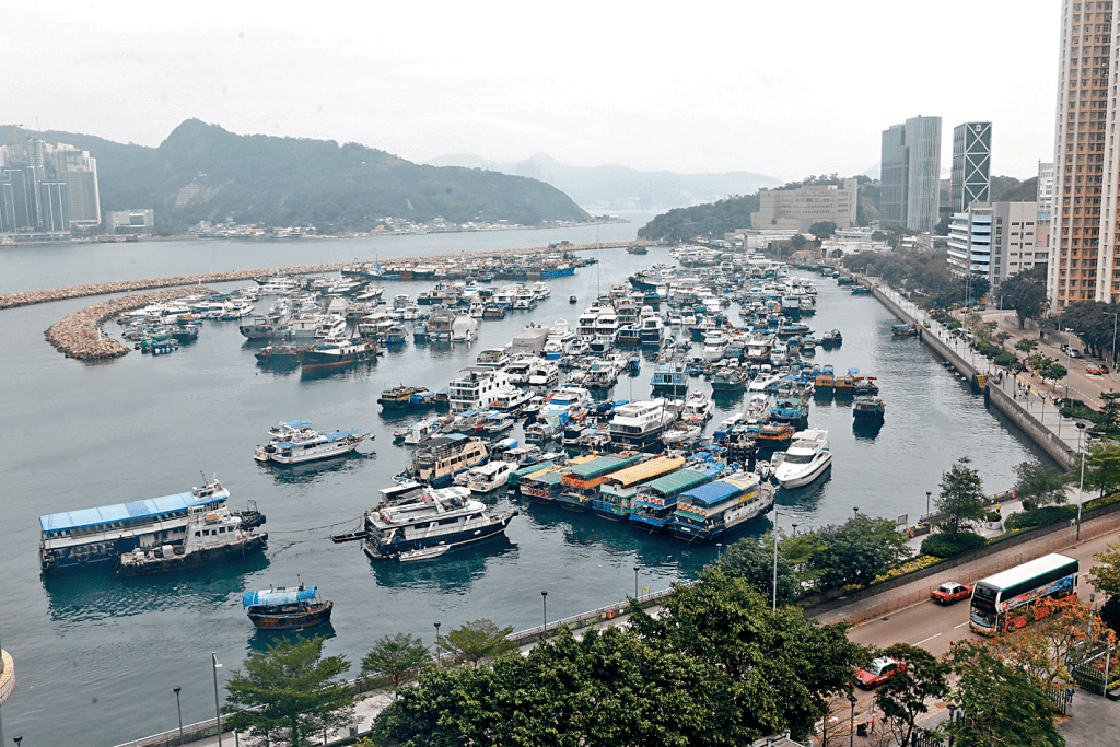 从放盘外望为避风塘海景，视野开扬无阻挡。