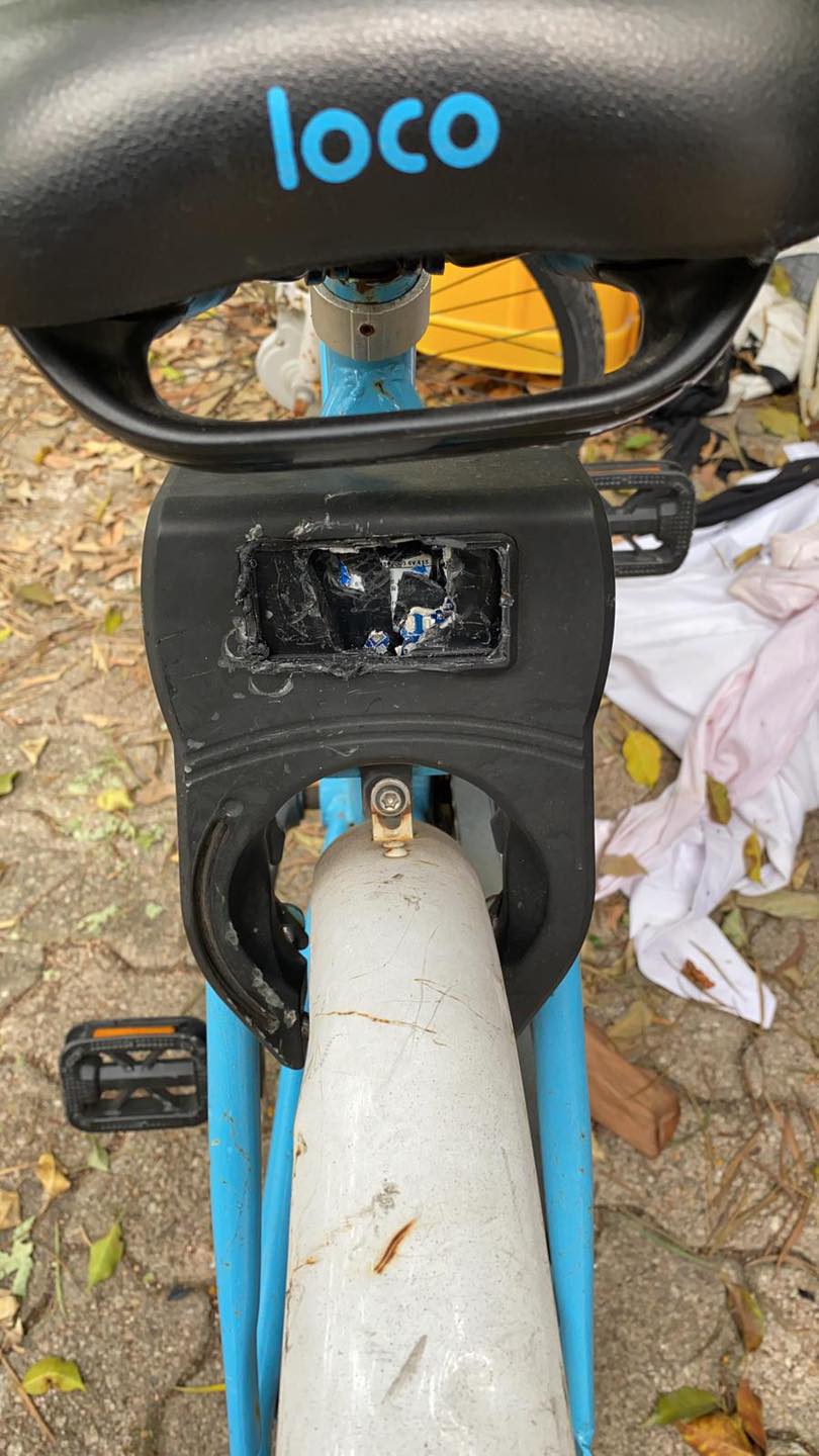 Locobike稱旗下單車在天水圍屢遭拆件破壞。facebook圖片