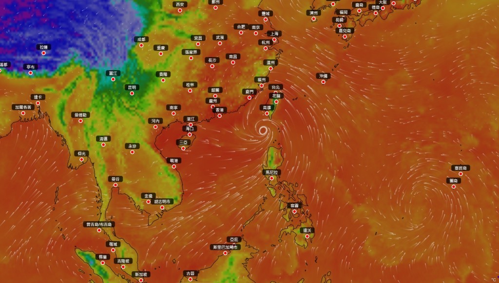 天文台「地球天氣」預測，7月27日上午8時的狀況。