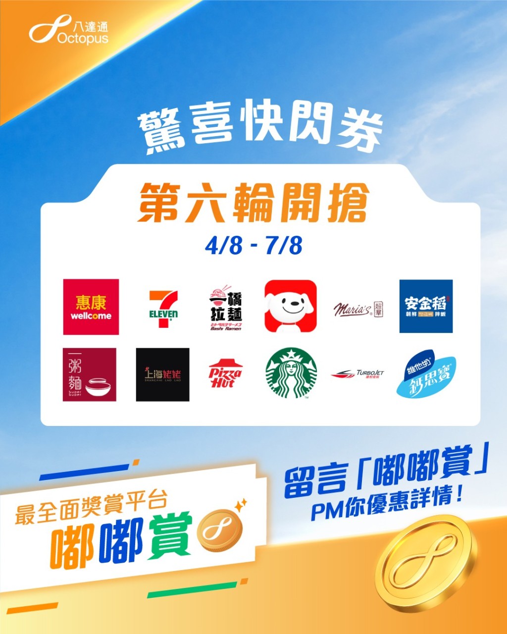 八達通12大快閃優惠 惠康超市/7-Eleven/一粥麵拎券即減