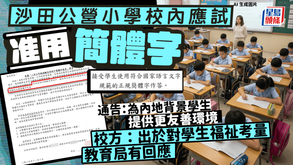 沙田公營小學校內應試准用簡體字 通告：為內地背景學生提供更友善環境 校方：出於對學生福祉考量 教育局稱須視乎校本教學實況 ｜Juicy叮