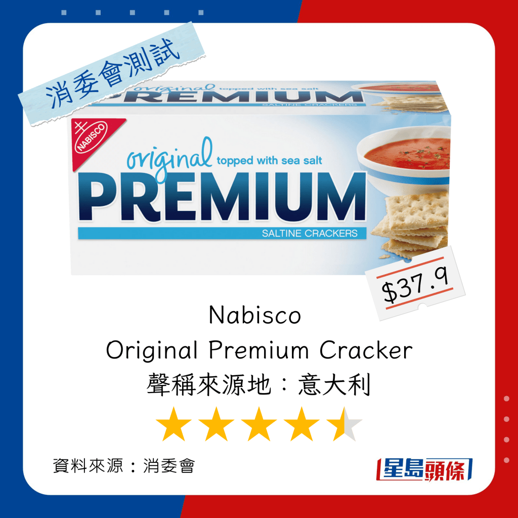 消委会饼乾推介名单｜Nabisco Original Premium Cracker（声称来源地：意大利）