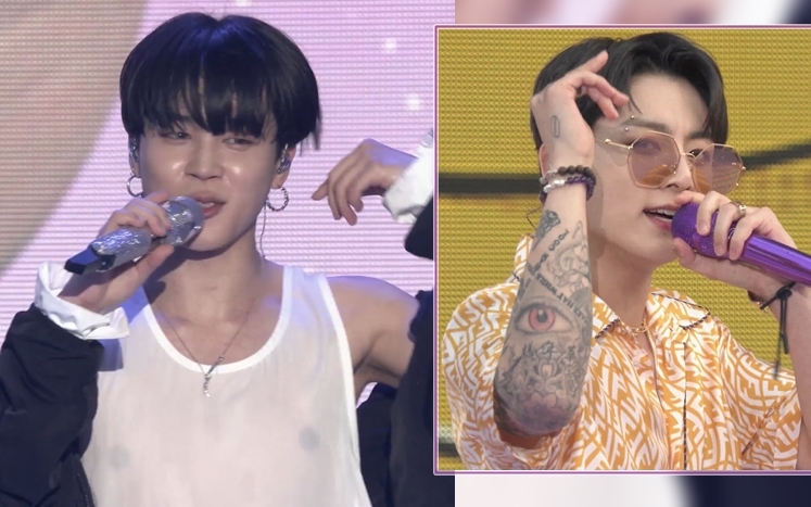 Jimin久不久都會露吓肉，玩透點就比較罕見，另外JK右臂紋身終於全面曝光，忙內大個仔嘞。