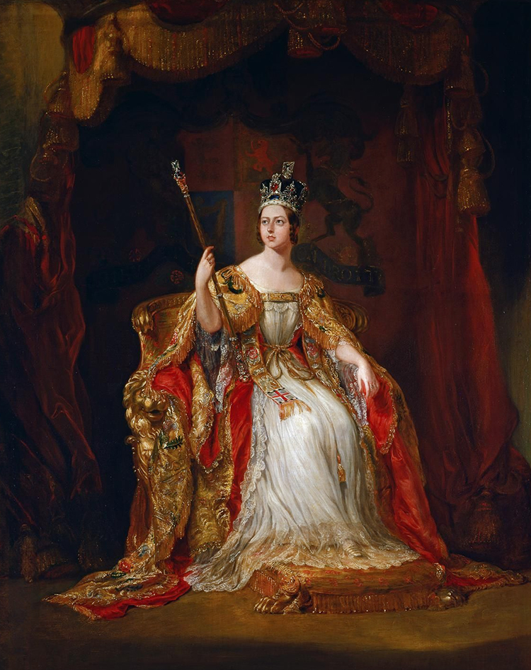 维多利亚女皇手执权仗的肖像画。 维基