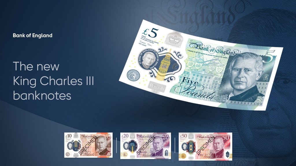 英皇查理斯三世肖像英镑钞票亮相。网图