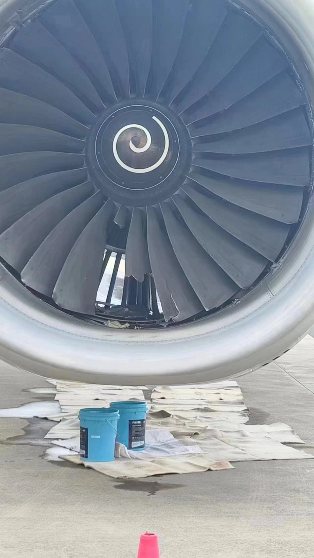東航客機網上流傳引擎扇葉出現損毀的情況。