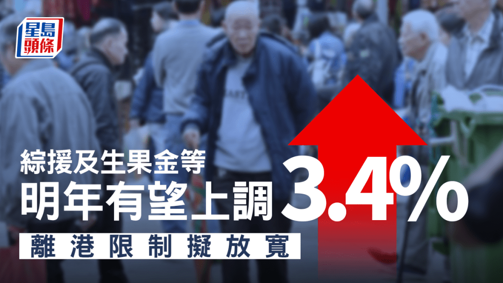 綜援及生果金等明年或上調3.4% 。