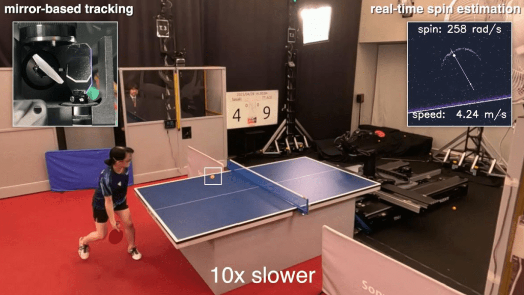 Ace系統在球場裏四周設有多部攝影機，以追蹤球體的位置和旋轉。Sony AI