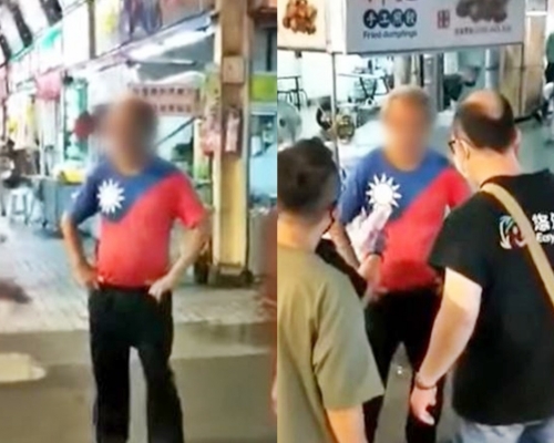台灣老翁拒絕佩戴口罩,遭民眾怒斥。網圖