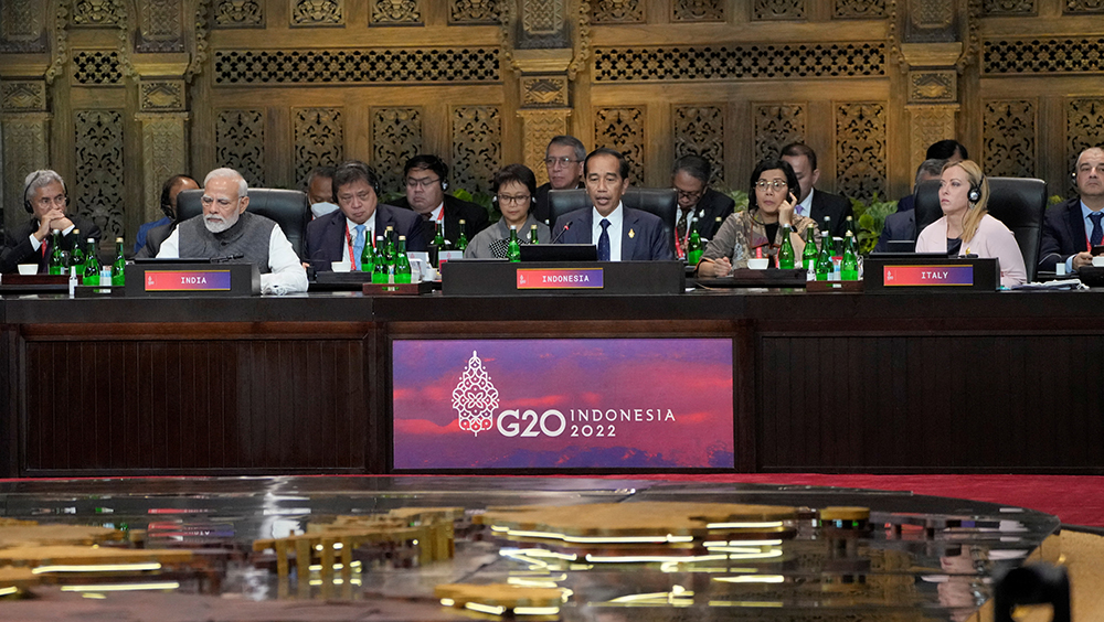 印尼總統維多多致開幕詞，敦促G20成員國終結俄羅斯入侵烏克蘭引發的戰爭，並防堵另一場世界大戰發生。路透