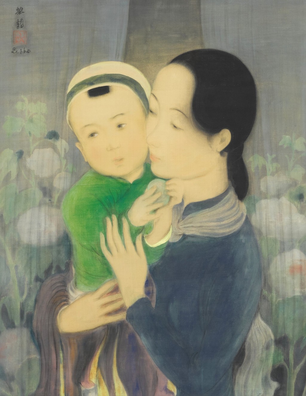 黎譜《母與子，於花叢前》，估價：880,000 - 1,100,000新加坡元。