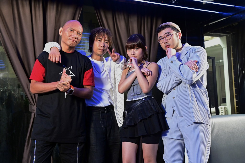 （左起）潘紹聰、趙善恆、童童及麥沛東將於10月上演舞台劇《死鬼老婆》Ｘ恐怖在線現場版。