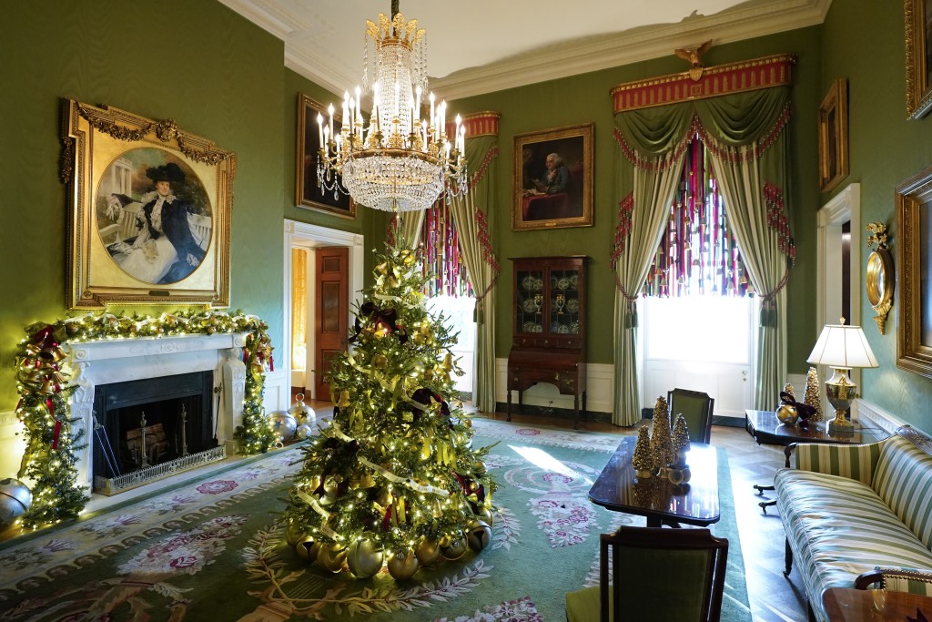 美國白宮今年聖誕節的佈置和裝飾。AP