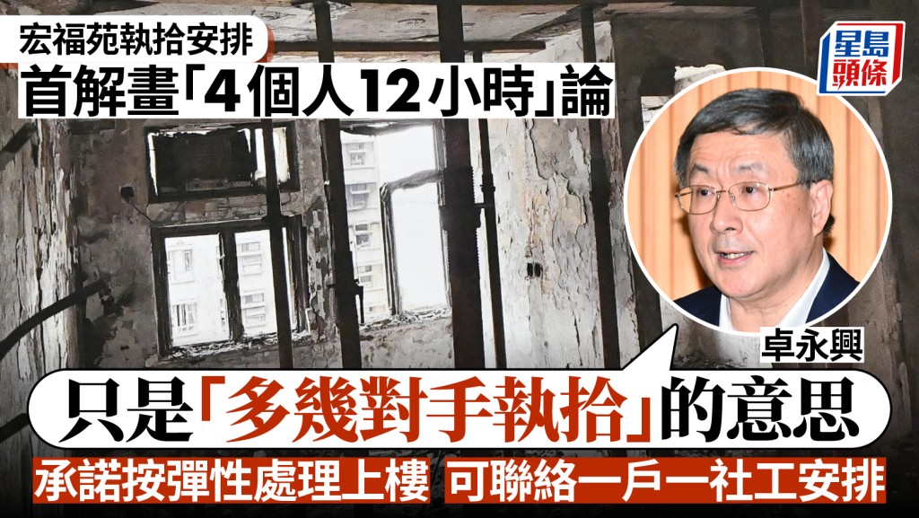 宏福苑執拾安排︱卓永興：可按實際安排彈性處理 或可上樓多於一次 首解畫「4個人12小時」論