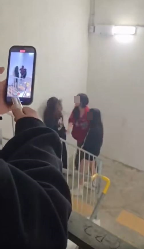 紅衣女童黨掌摑受害少女。網片截圖