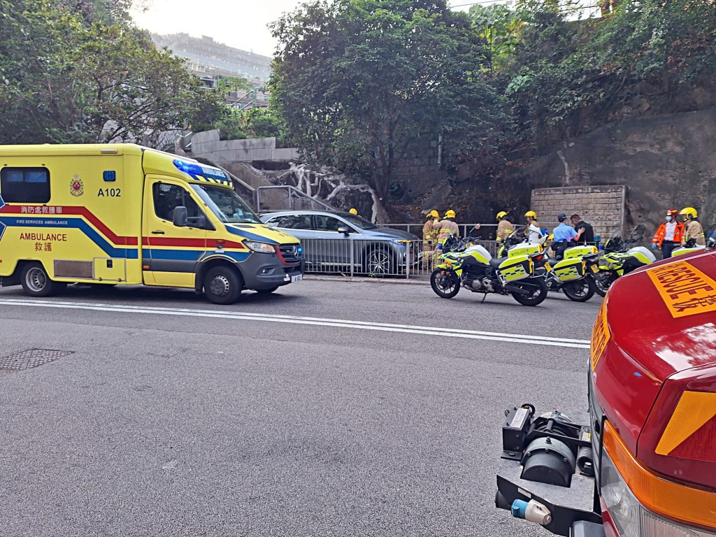 私家車失控剷上行人路。網圖 私家車失控剷上行人路。網圖