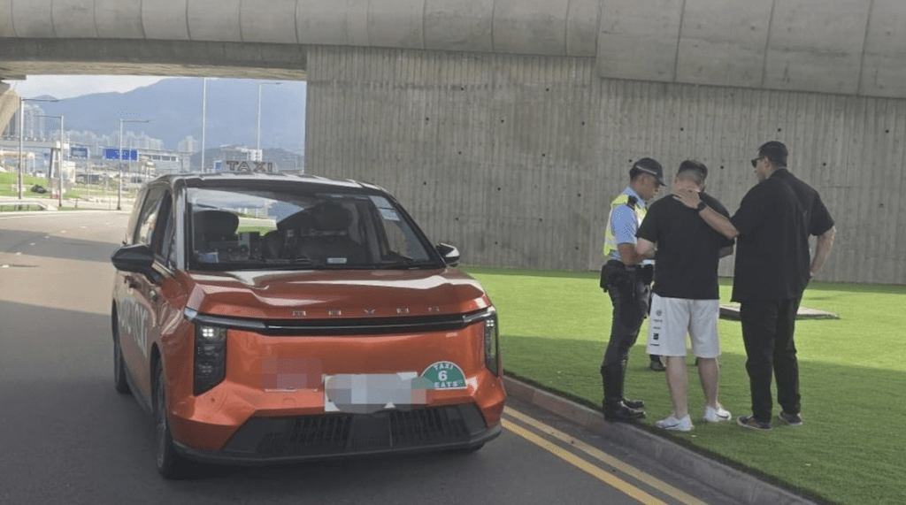 五一黄金周警方在机场及迪士尼放蛇打击黑的，共拘4司机。警方图片