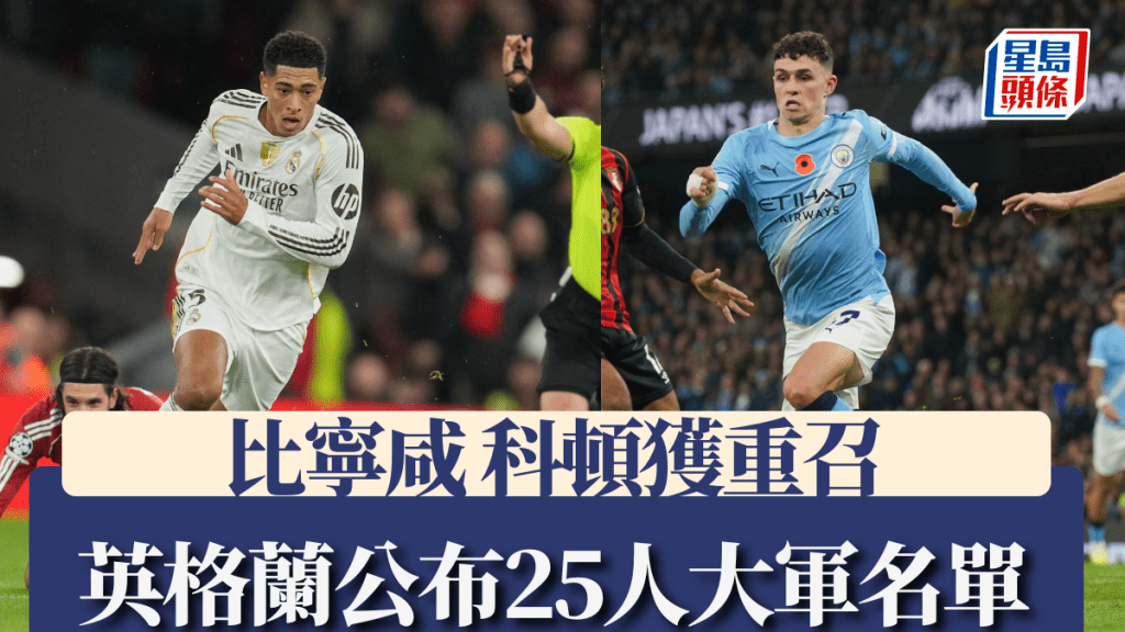 英格蘭公布25人大軍名單 比寧咸科頓獲重召 阿歷斯史葛首度入選。美聯社