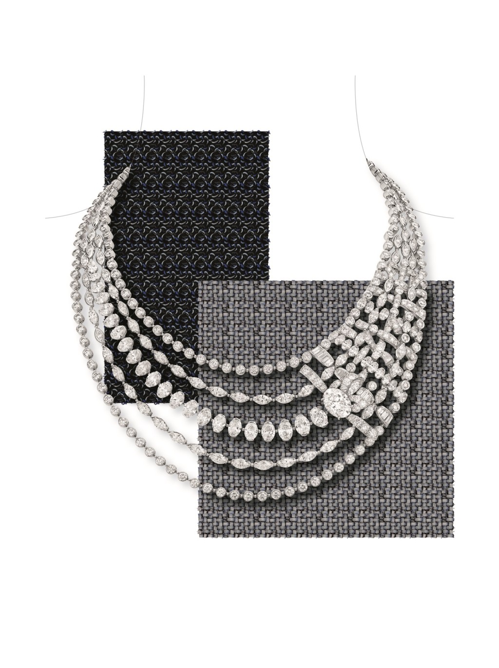 Tweed Mademoiselle白金及鑽石項鏈，當中單顆橢圓形切割鑽石重約5.01卡。