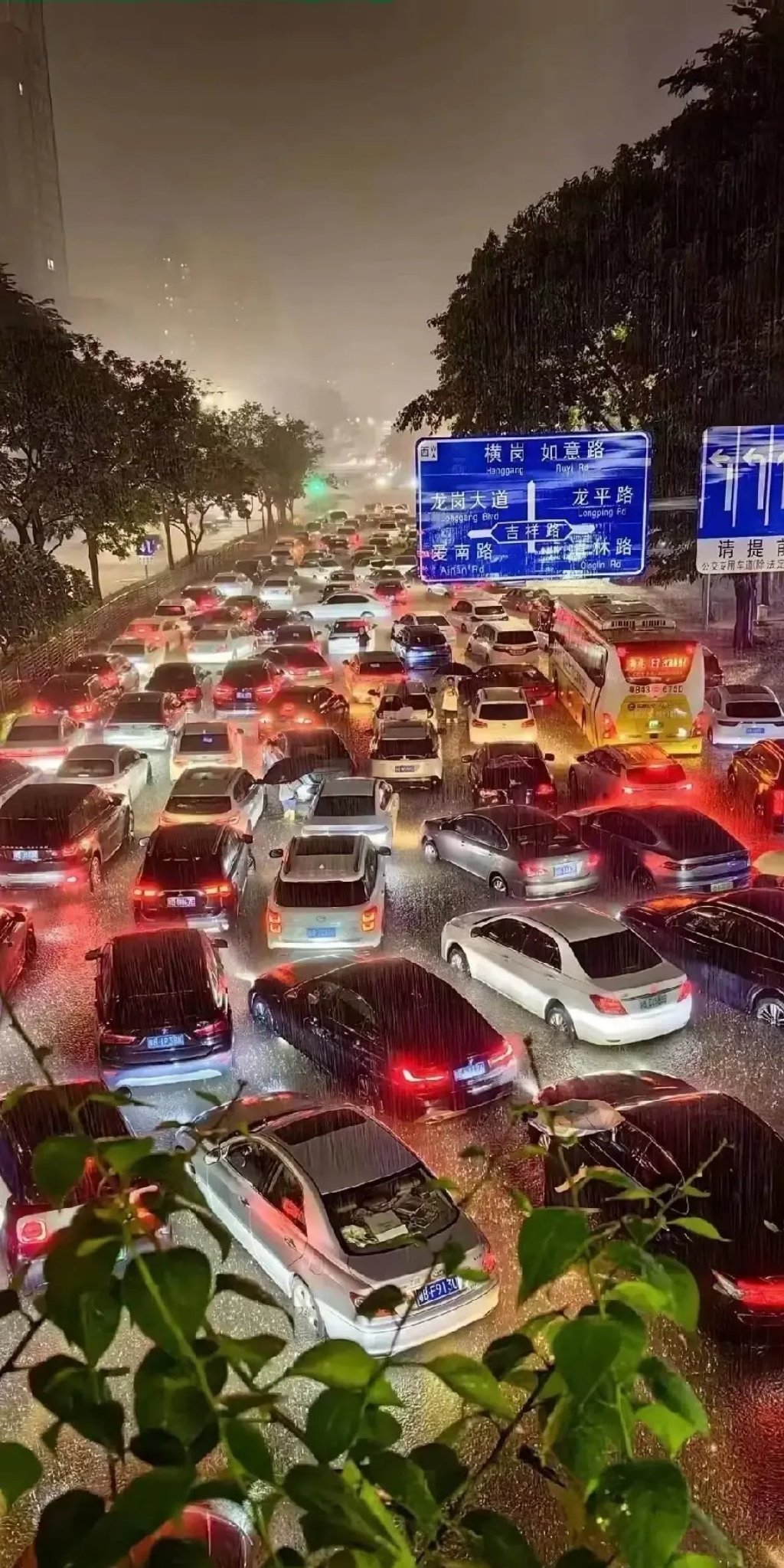 深圳馬路水浸，大量車被淹。