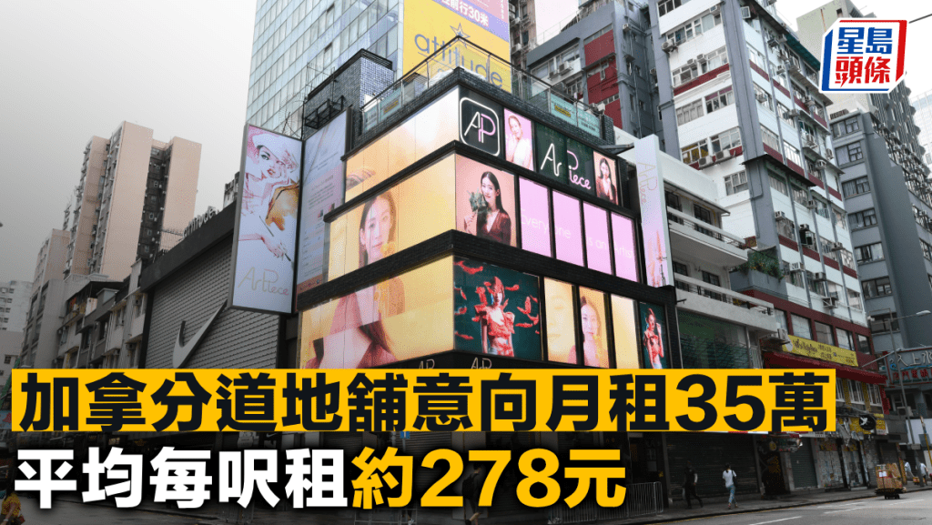 加拿分道地舖意向月租35萬 平均每呎租約278元