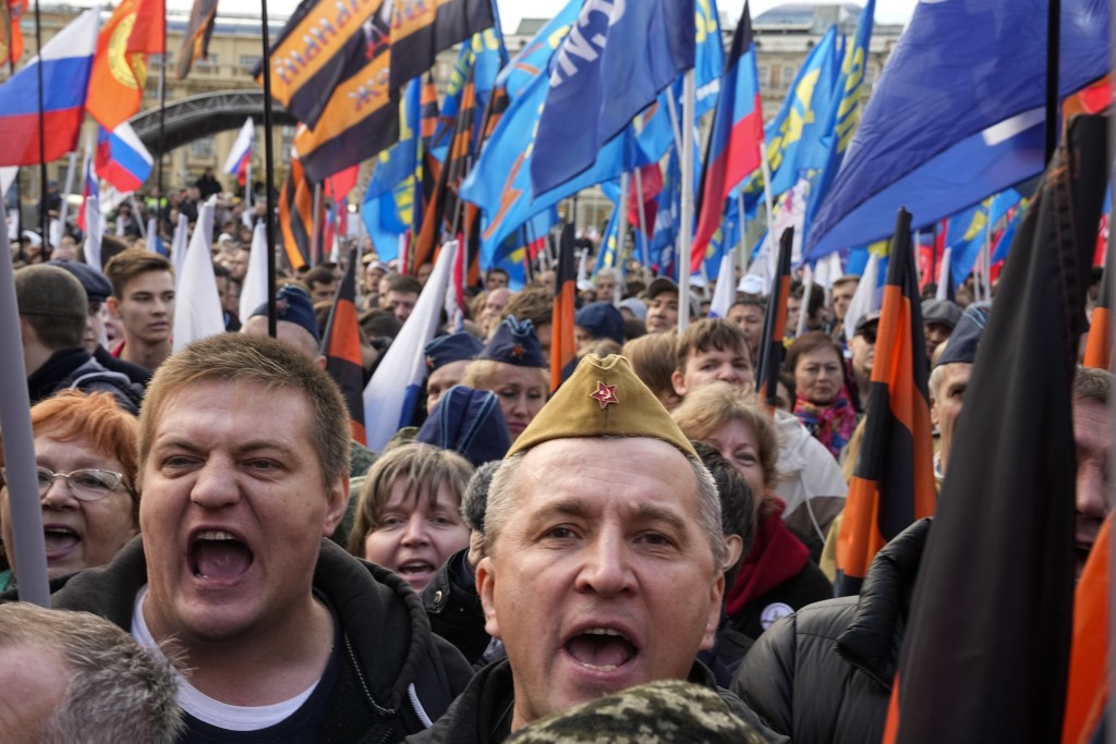 莫斯科有大批民眾集會支持烏克蘭四個地區的入俄公投。AP