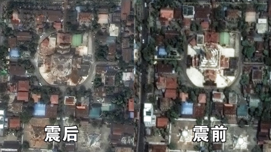 震区前后卫星对比图。新京报