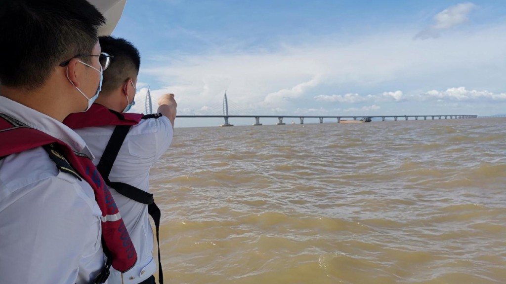 颱風小犬威脅下，港珠澳大橋要實施水上交通管制。示意圖。央視