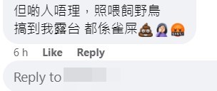 網民：啲人唔理，照餵飼野鳥，搞到我露台都係雀屎。網上截圖