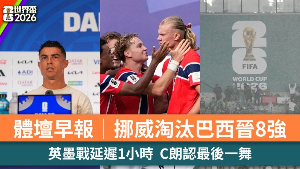 體壇早報｜挪威淘汰巴西晉8強 英墨戰延遲1小時 C朗認最後一舞。美聯社