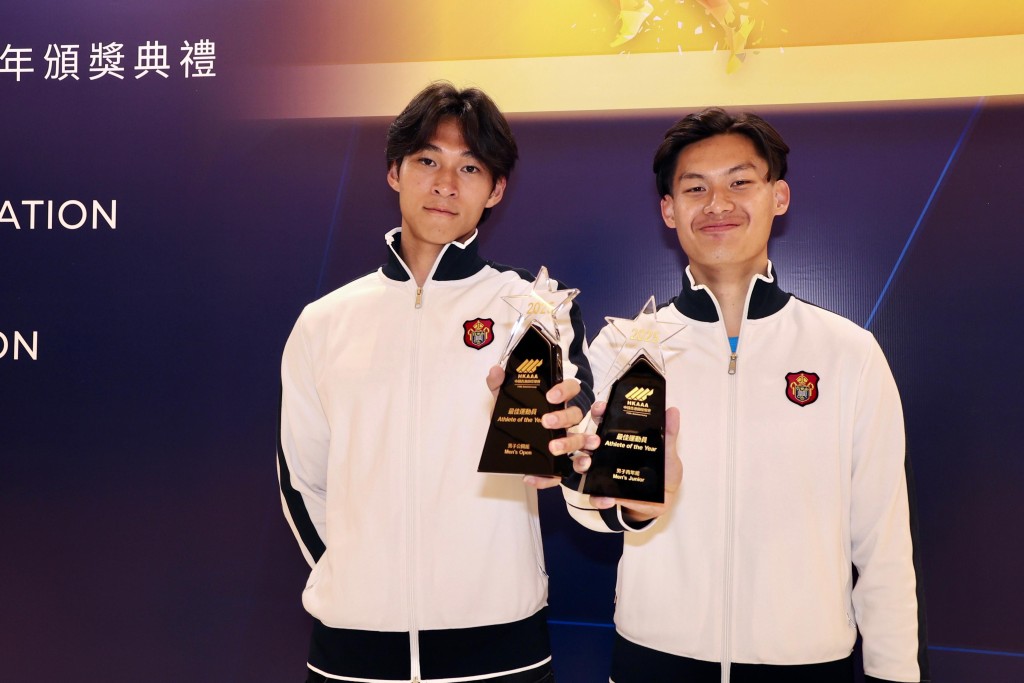 男子100米及200米新紀錄保持者葉景維（左）及梁靖恆（右）分奪男子成人組及青年組「星中之星」。徐嘉華攝