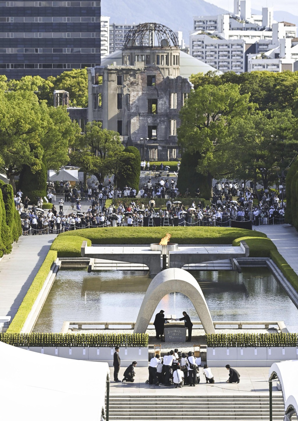 紀念儀式在廣島的廣島和平紀念公園舉行。美聯社