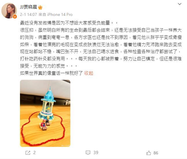 贾晓晨经常会在微博吐苦水，向网民分享自己的心情。