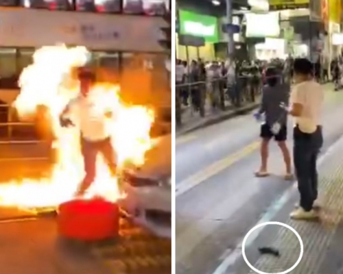 警員被投擲汽油彈。網上截圖