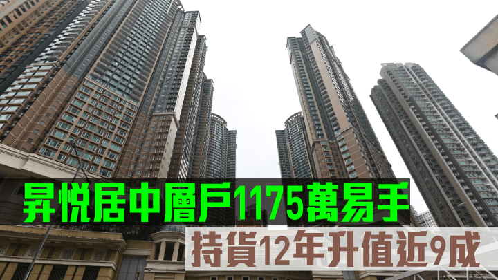 昇悅居中層戶1175萬易手,持貨12年升值近9成。