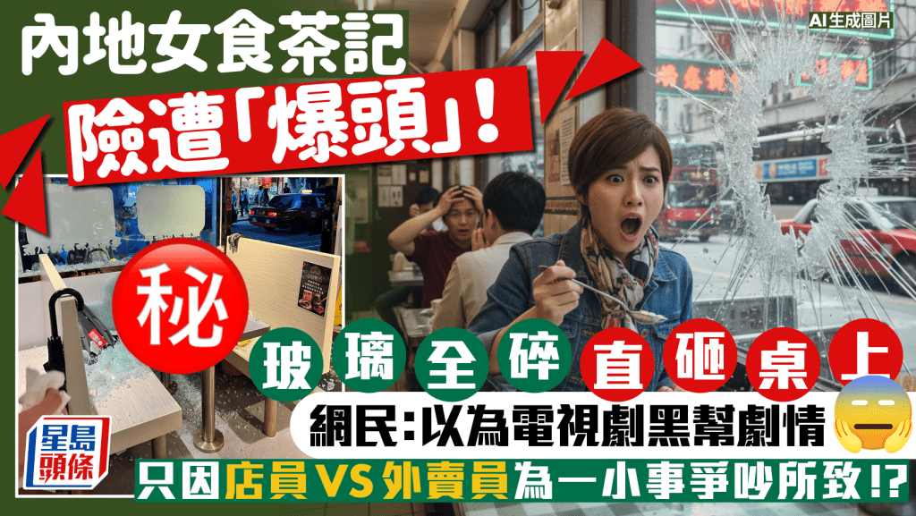 內地女旺角茶記險被「爆頭」！餐廳員工VS外賣員因1事爭吵 怒摔大門玻璃爆裂散一地 網民：以為電視劇黑幫劇情