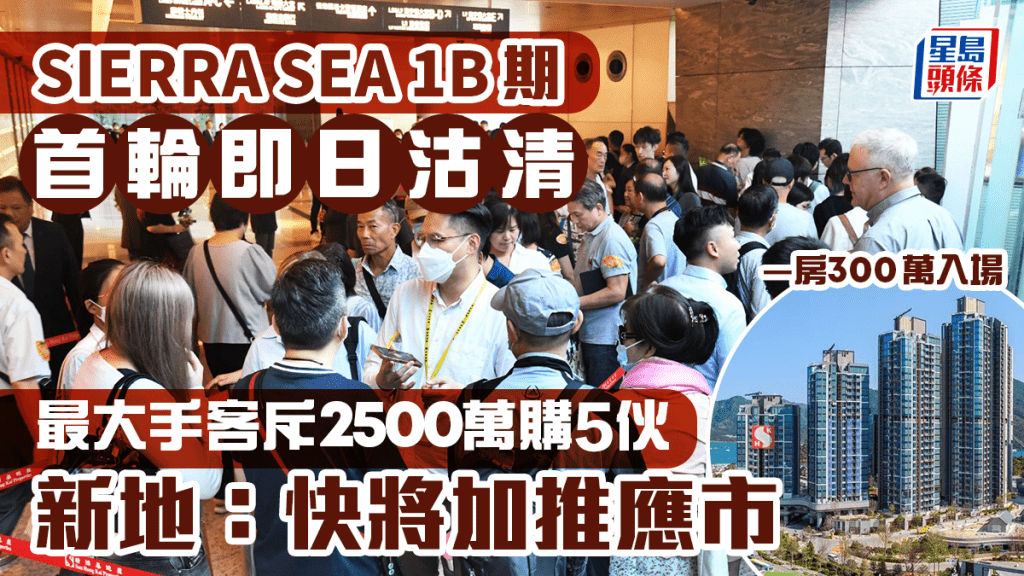 SIERRA SEA 1B期開紅盤 首輪即日沽清160伙 最大手客斥2500萬購5伙 新地:快將加推應市