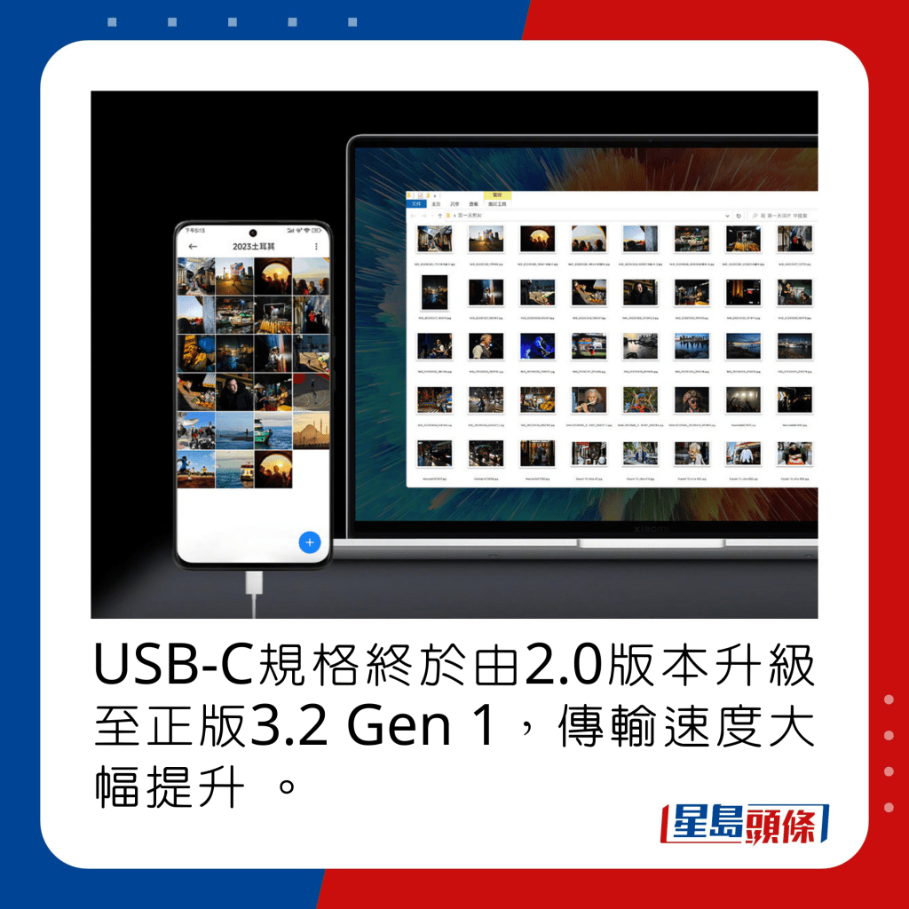 USB-C規格終於由2.0版本升級至正版3.2 Gen 1，傳輸速度大幅提升 。