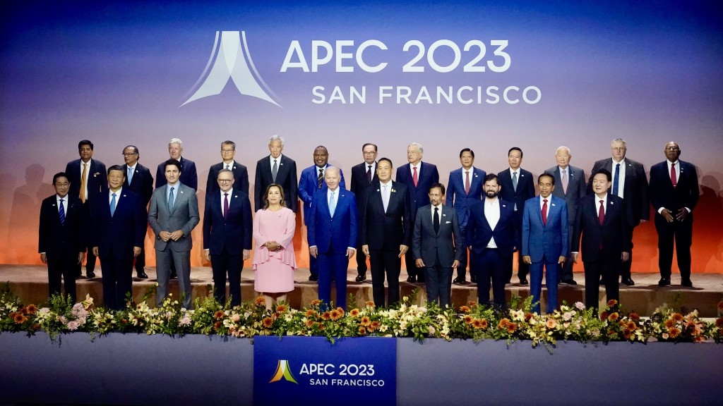 三藩市APEC會議與會領導人大合照。 美聯社