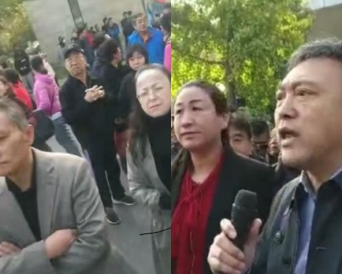 過千香堂村業主圍堵鎮政府，要求一個合理的解釋。網圖