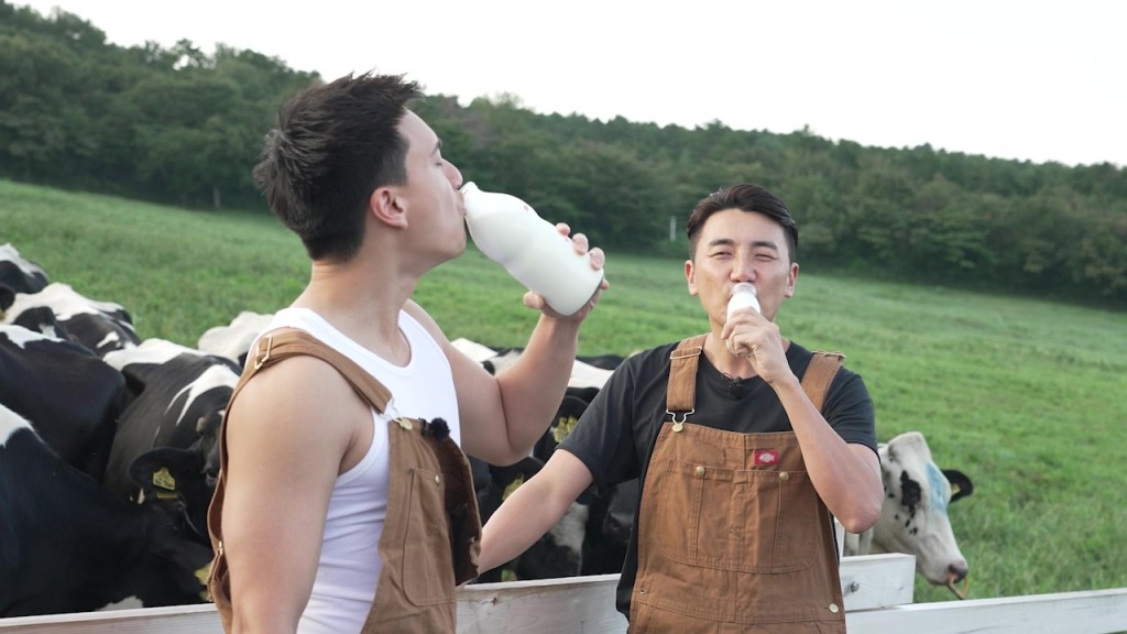 朱仔、洪永城飲牛奶。