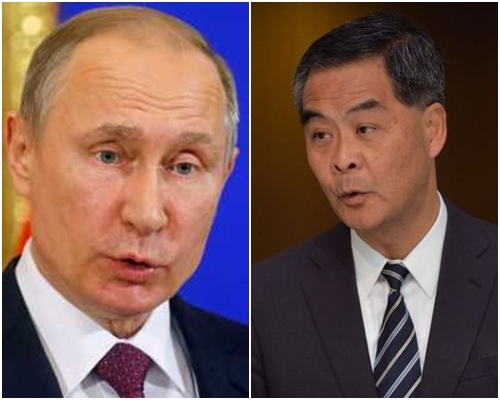 梁振英笑稱,自己不是俄羅斯總統普京(左),無意再選特首。